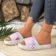 Summer comfortable thick-soled plaid print sandals, couples' slippers for both home and outdoor use Men's and women's matching EVA slippers