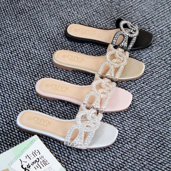 Wholesale Slippers Direct Sales, Ready-to-Stock Women's Flat Slippers, Fashionable Diamond-encrusted Beach Sandals