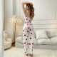 Cross-border foreign trade best-selling pajama set with heart-shaped printed suspenders long pants set for women in European style that can be worn outside