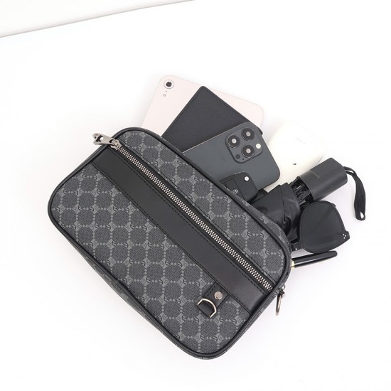 Men's cross-body bag with check pattern, new style Korean-style casual shoulder bag, street trend horizontal style small niche handbag