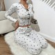 Cross-border best-selling home wear with heart patterns in European style, jacquard long-sleeved pants with a turned-up collar pajama set for women that can be worn outside