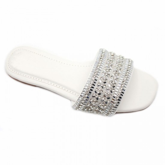 Factory direct sale of light luxury, fashionable diamond-encrusted craft shoes, women's casual flat slippers, wholesale slippers.