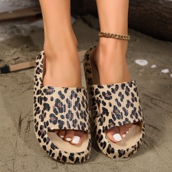 Cross-Border Wholesale Summer Shit-Resistant Slippers, Thick-Sole Indoor Home EVA Leopard Print Couple's Sandals