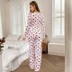 New cross-border homewear with heart patterned pajamas, heart-shaped long-sleeved pants set, can be worn as outerwear for European and American ladies' pajamas.