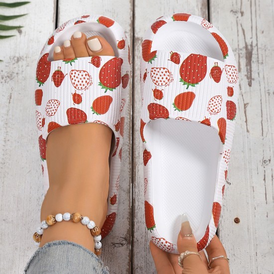 Summer strawberry and fruit print sandals, comfortable thick-soled, couples' slippers for both home and indoor use