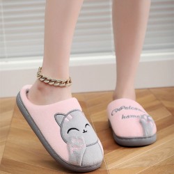 Cross-border women's cotton slippers with a cartoon lucky cat, cute Korean cat design, warm and casual indoor slippers