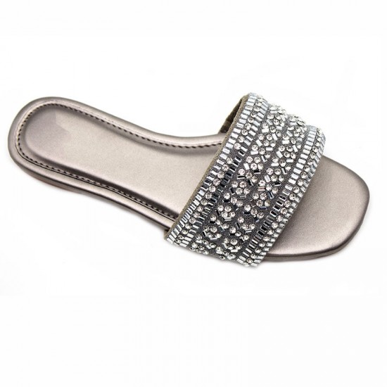 Factory direct sale of light luxury, fashionable diamond-encrusted craft shoes, women's casual flat slippers, wholesale slippers.