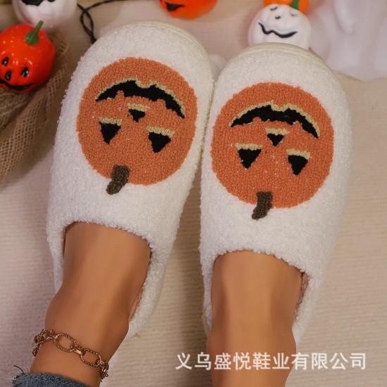 New Halloween pumpkin lantern ghost cotton slippers for men and women, wholesale winter cotton slippers.
