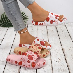 Summer strawberry and fruit print sandals, comfortable thick-soled, couples' slippers for both home and indoor use