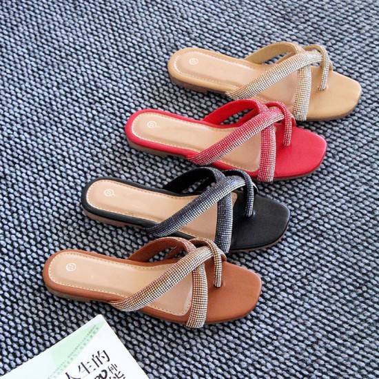 Foreign Trade Chaozhou Women's Flat Slippers, Lightweight Luxury Diamond-encrusted Fashionable Crafted Shoes, Casual Shoes, Ready-to-Stock Wholesale Slippers