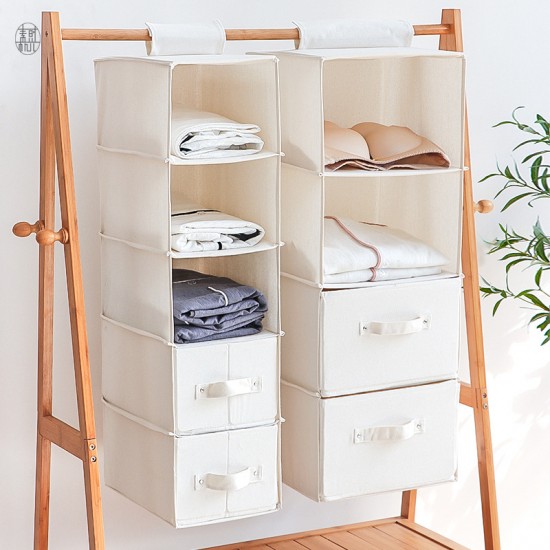 Cotton and linen fabric home wardrobe storage hanging bag, three-dimensional hanging wardrobe storage bag, multi-layer storage bag for miscellaneous items and clothing