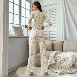 Cross-border best-selling Amazon-style home wear with casual floral printed pants, long-sleeved pants two-piece set, European-style women's pajamas that can be worn outside