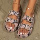 Cross-border snake print flip-flops for women, wholesale thick-soled new summer beach slippers for women