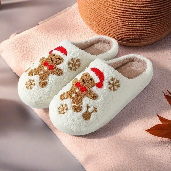 Best-selling Christmas snowflake gingerbread man slippers, unisex and warm, available for agency