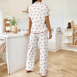 European-style cross-border best-selling home wear with heart-shaped print halter back pants, two-piece set with elastic long-sleeved pants, fashionable and sexy women's home wear