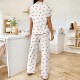 European-style cross-border best-selling home wear with heart-shaped print halter back pants, two-piece set with elastic long-sleeved pants, fashionable and sexy women's home wear