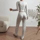 Cross-border best-selling home wear with heart patterns in European style, jacquard long-sleeved pants with a turned-up collar pajama set for women that can be worn outside