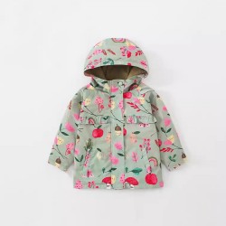 Girls' autumn and winter new European and American style jackets for small and medium-sized children, long-sleeved hooded zip-up sweaters with fleece tops