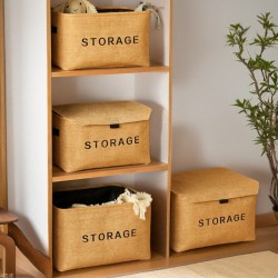 Cotton and linen fabric home storage box Wardrobe desktop storage box, clothes and quilt storage basket, sundry storage box with lid