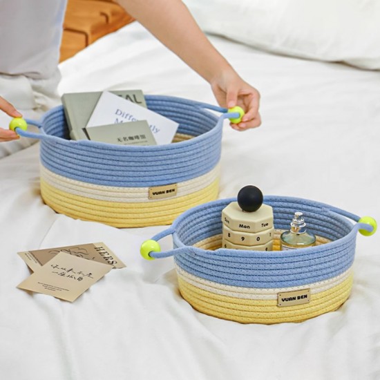 Macaron portable thickened cotton yarn bedroom clothes storage basket, living room toy storage basket, snack and sundry storage basket.