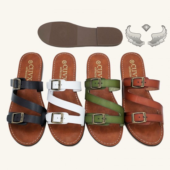 Belize cross-border wholesale flat flip-flops with metal buckles, summer outdoor slippers.