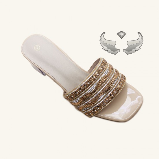 2025 new foreign trade direct sales, fashionable rhinestone outerwear, chunky heels, wholesale ladies' slippers