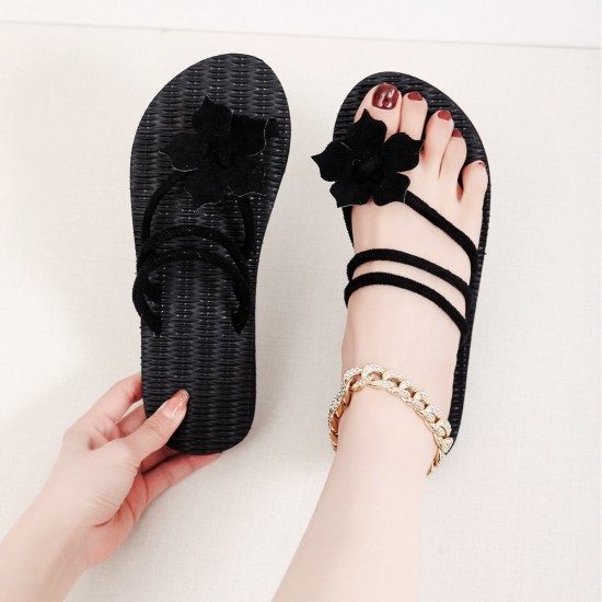 Cross-border Korean-style women's flip-flops with a grass pattern, trendy and lightweight floral print for summer wear