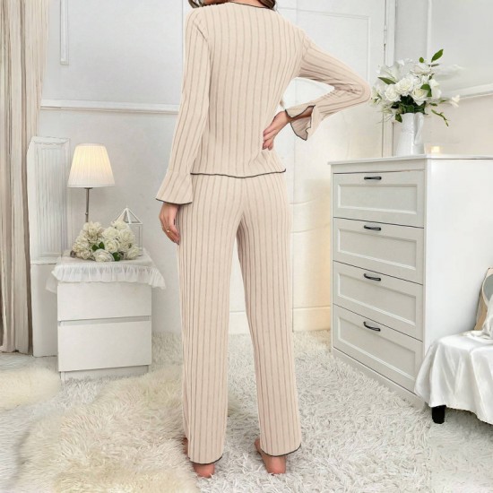 Cross-border autumn and winter European-style home wear, heart-shaped printed lapel pajama set for women, long-sleeved pants that can be worn outside, two-piece set