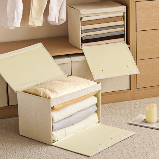 Tianshan cotton and linen fabric household large-capacity stackable double-lid storage box, multifunctional clothing and quilt storage box