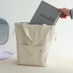 Pure Time Selected Large-Capacity Canvas Lunch Bag, Simple Office Worker Drawstring Insulated Lunch Box.
