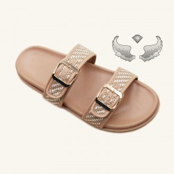 Wholesale Ladies Luxury rhinestone flat flip-flops for women, outdoor craft shoes.