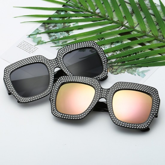 New personalized, versatile square-frame sunglasses, UV protection, sun protection, European and American cross-border diamond-plated sunglasses for women.