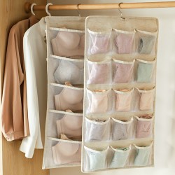 Pure Time double-sided cotton and linen underwear hanging bag, multifunctional sock storage bag for home use, wardrobe expansion storage bag.