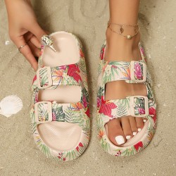 Best-Selling Cross-Border Leopard Print Beach Slippers, Summer Outdoor Couple's Sandals, Wholesale Thick-Sole Buckle Sandals