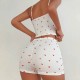 Cross-border European style sexy and fashionable home wear with long-sleeved pants for women with heart-shaped printed patterns and elastic, two-piece set for women that can be worn outside