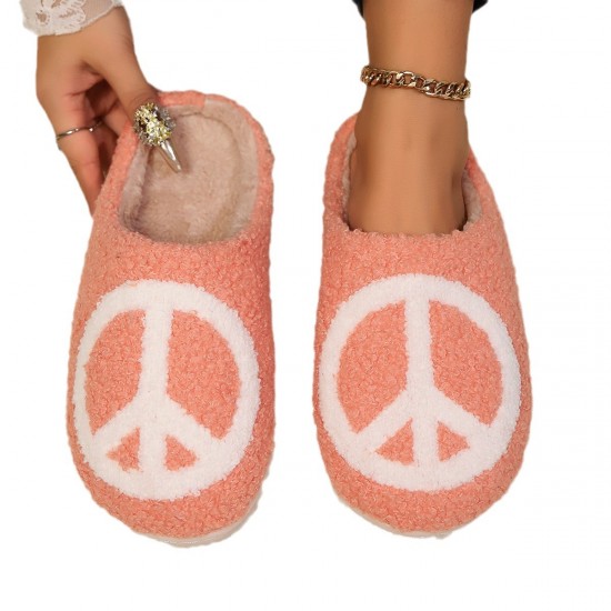 New cotton slippers with peace sign patterns, thickened and non-slip for winter couples.
