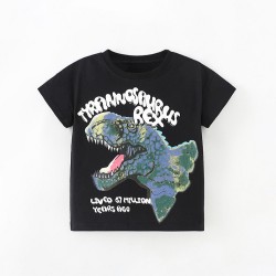 Boys' summer T-shirts, new European and American style, casual printed, stylish round-neck short-sleeved children's tops.