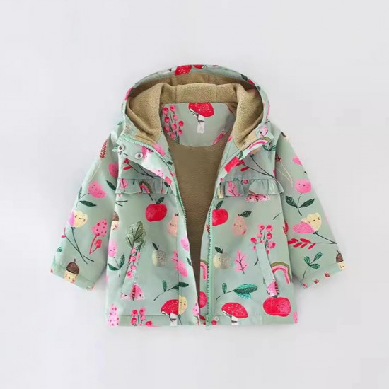 Girls' autumn and winter new European and American style jackets for small and medium-sized children, long-sleeved hooded zip-up sweaters with fleece tops