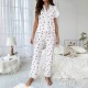 Cross-border best-selling women's home wear with cherry print water-soluble embroidery edges, short-sleeved pants that can be worn outside, women's casual pajamas