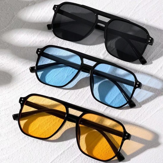 Cross-border fashionable double-beam, rice-studded sunglasses for men and women, gradient-colored, large-frame, slimming, sun-protective sunglasses.
