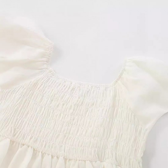 Children's summer new European and American style solid-color dresses for small and medium-sized children, stylish short-sleeved girls' skirts