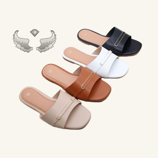Foreign trade spot wholesale, fashionable buckled flat slippers for women, durable and wearable.