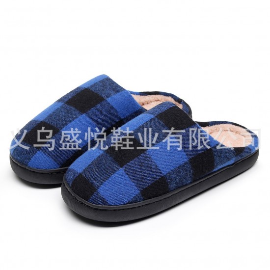 Best-selling solid-color plaid cotton slippers for men and women, plush and warm for indoor use