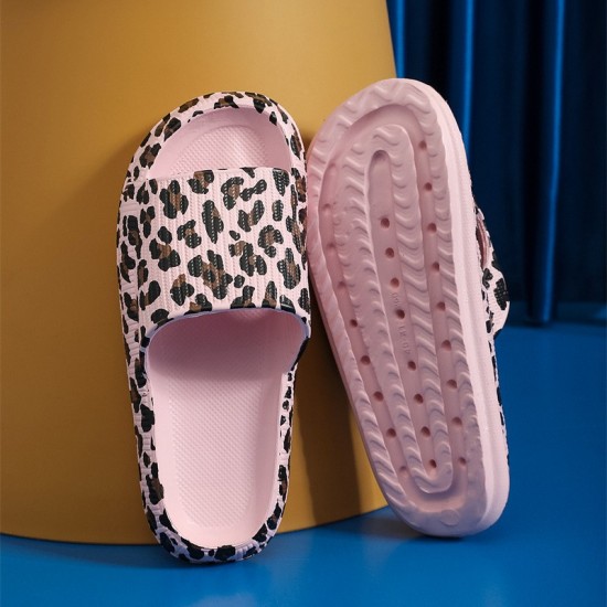 Best-selling cross-border style, poop-feel-like, thick-soled, indoor EVA leopard print slippers for couples with transfer patterns.
