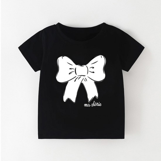 European and American style children's clothing, new summer girls' T-shirts, casual round neck short-sleeved cartoon cat tops