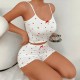 Cross-border European style sexy and fashionable home wear with long-sleeved pants for women with heart-shaped printed patterns and elastic, two-piece set for women that can be worn outside