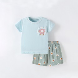 New summer styles for girls: printed Floral homewear, short-sleeved trousers, casual suits, children's stylish two-piece T-shirts.
