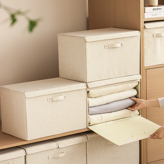 Tianshan cotton and linen fabric household large-capacity stackable double-lid storage box, multifunctional clothing and quilt storage box