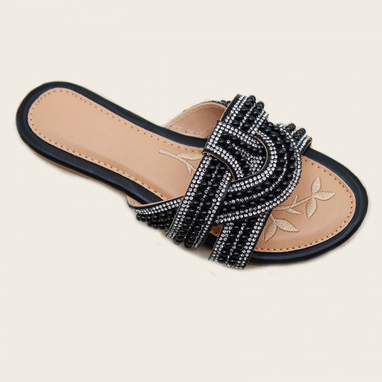 Factory women's shoes, fashionable double-buckle rhinestone Birkenstocks, wholesale for export