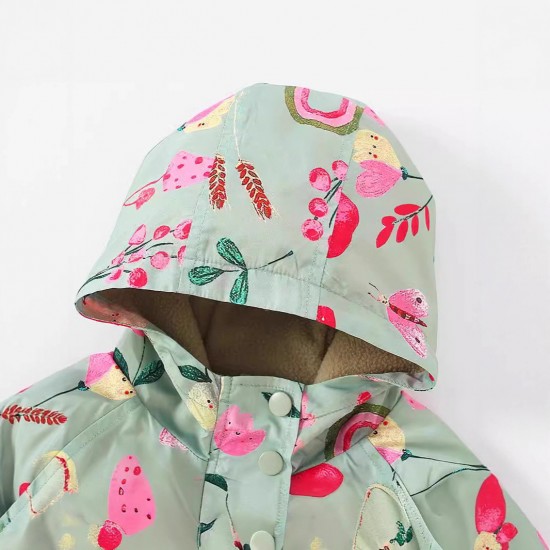 Girls' autumn and winter new European and American style jackets for small and medium-sized children, long-sleeved hooded zip-up sweaters with fleece tops